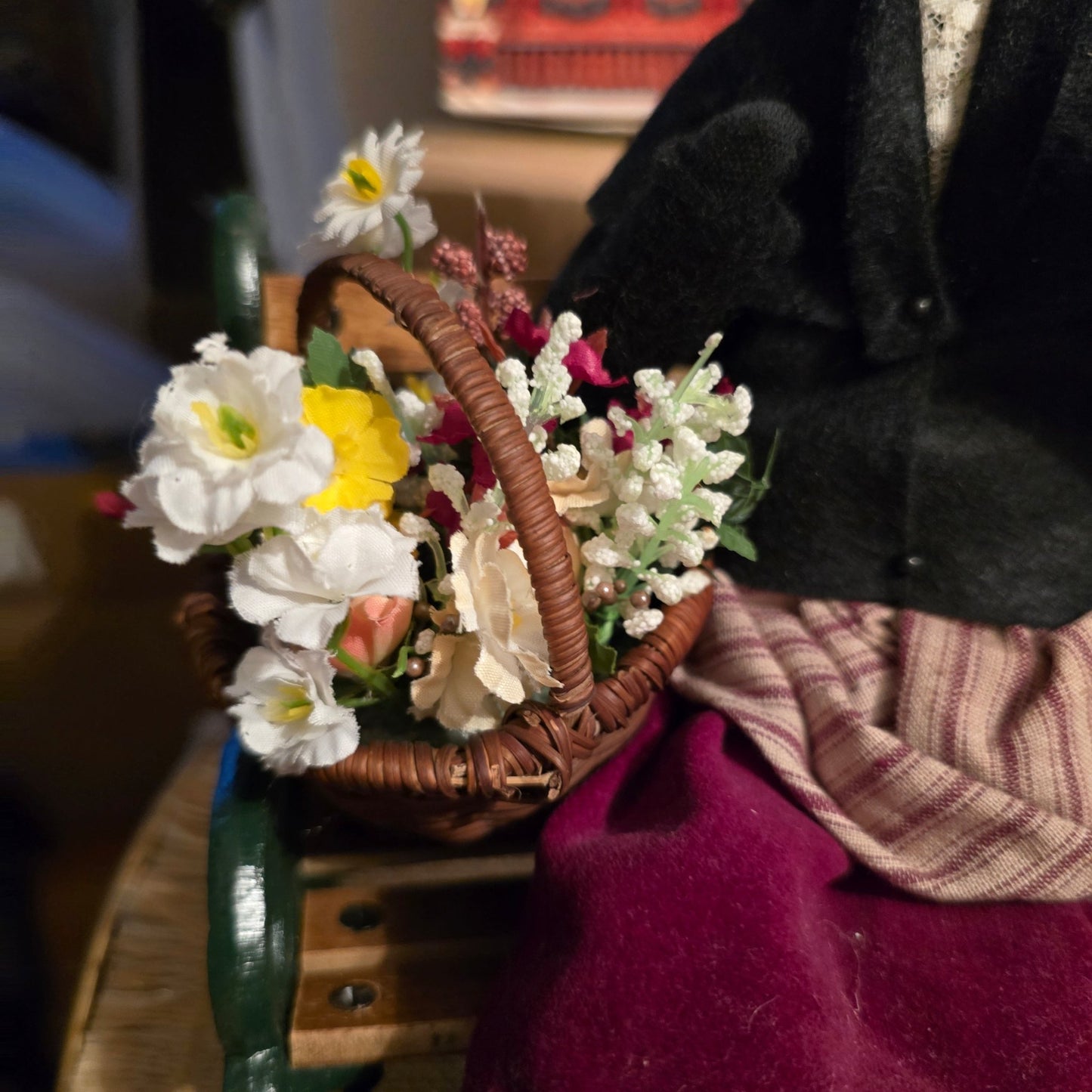 Byers’ Choice Victorian Woman w/ Flowers on Bench Village Scene Caroler - Bayshore Treasures