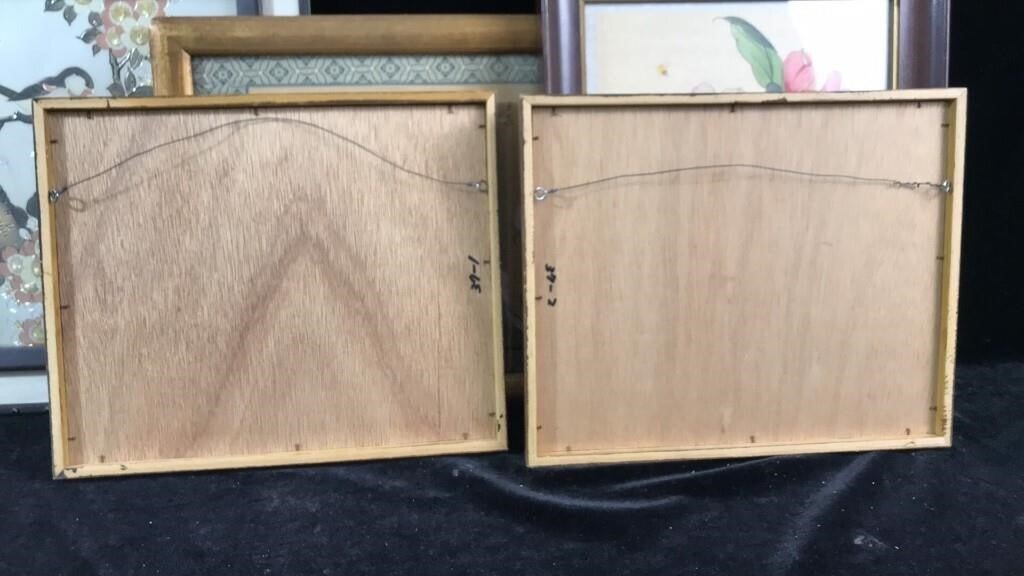 Lot of 5 Vintage Chinese Floral Paintings – Birds, Flowers, Bees – 1986 Expo Art - Bayshore Treasures