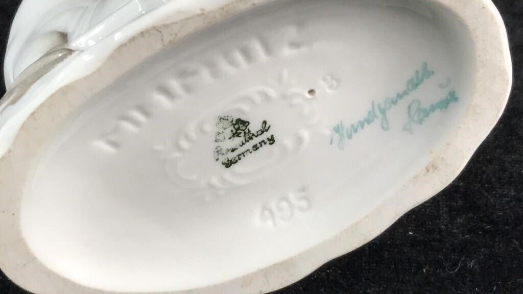 Porcelain figurine German Rosenthal "Zärtigung"Cherub Seal signed Fritz Klimsch - Bayshore Treasures