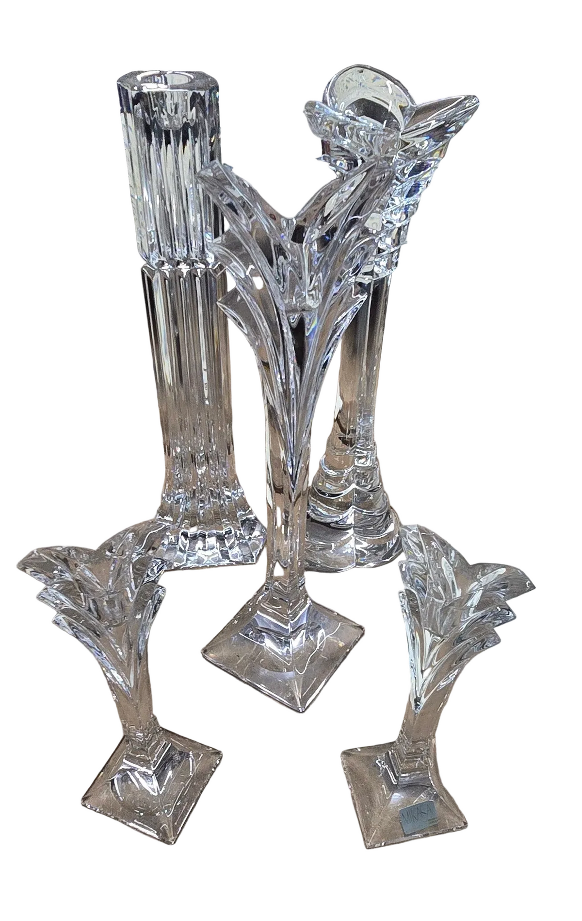 Vintage Mikasa Germany Lead Crystal Vases & Candlesticks Lot of 5 Modernist Deco