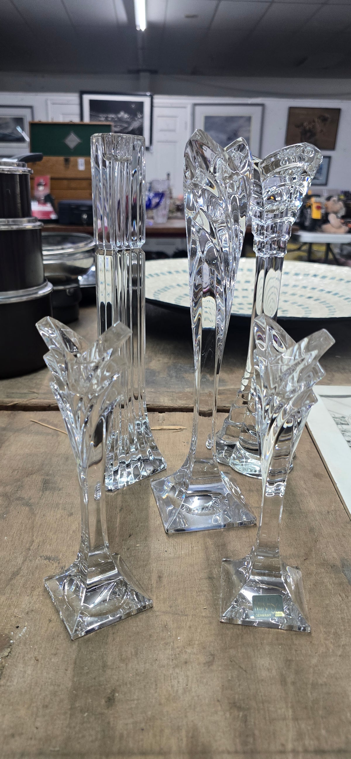 Vintage Mikasa Germany Lead Crystal Vases & Candlesticks Lot of 5 Modernist Deco