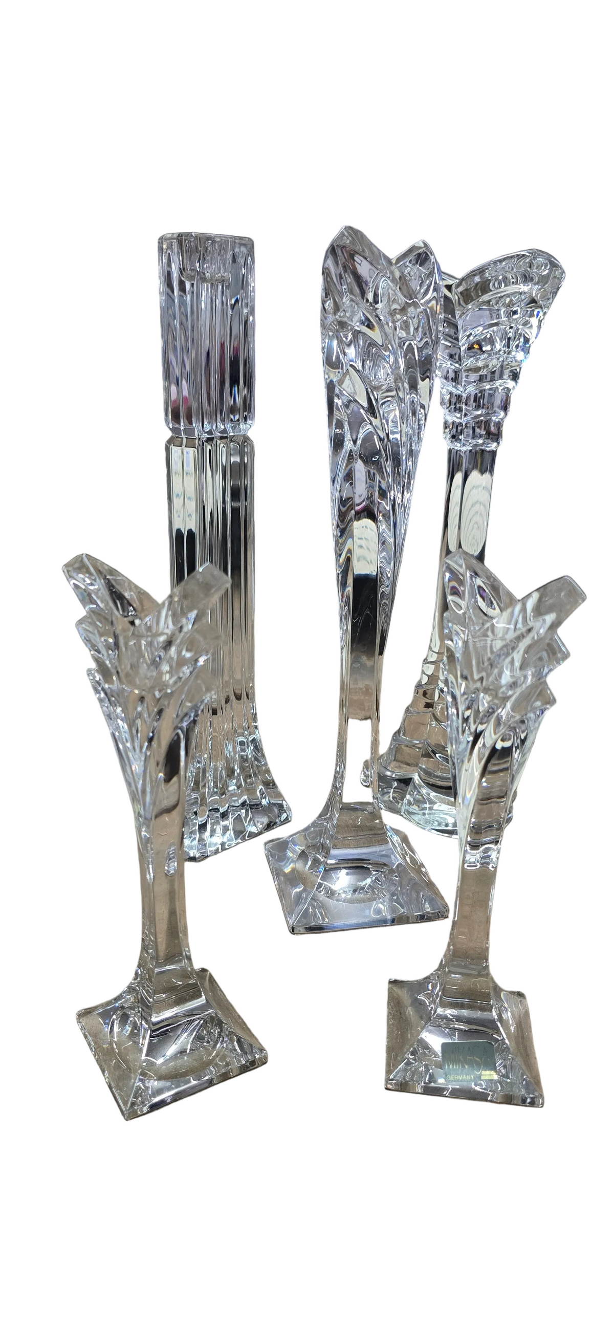 Vintage Mikasa Germany Lead Crystal Vases & Candlesticks Lot of 5 Modernist Deco
