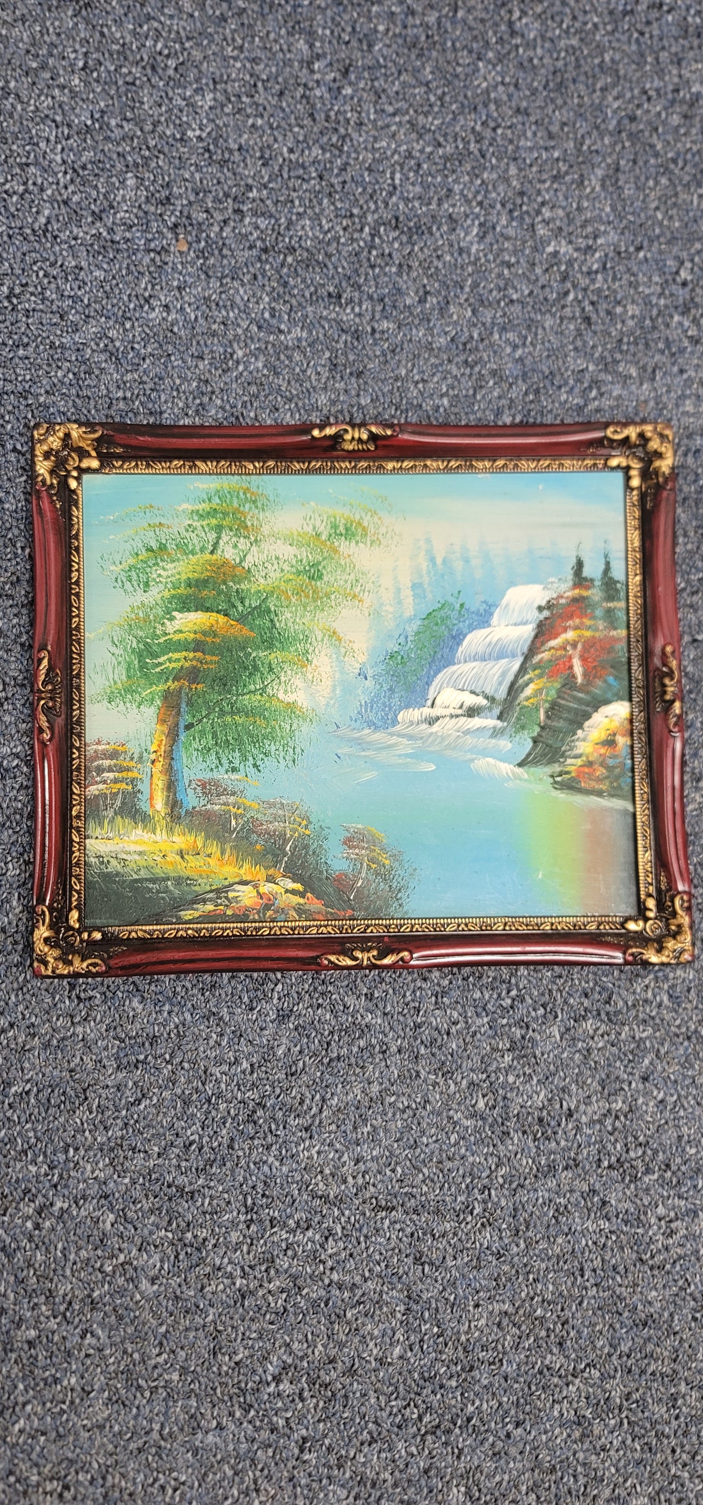 Two Small original waterfall paintings with ornate frames 9x7