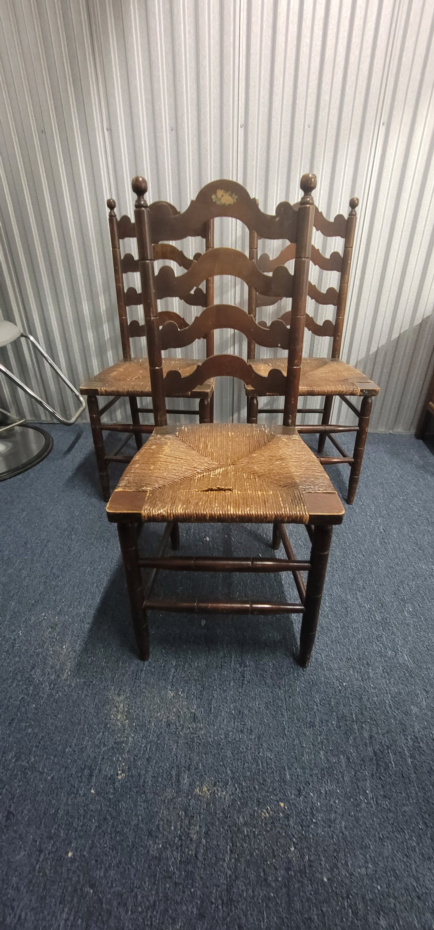 Vintage rush seat ladder back chairs