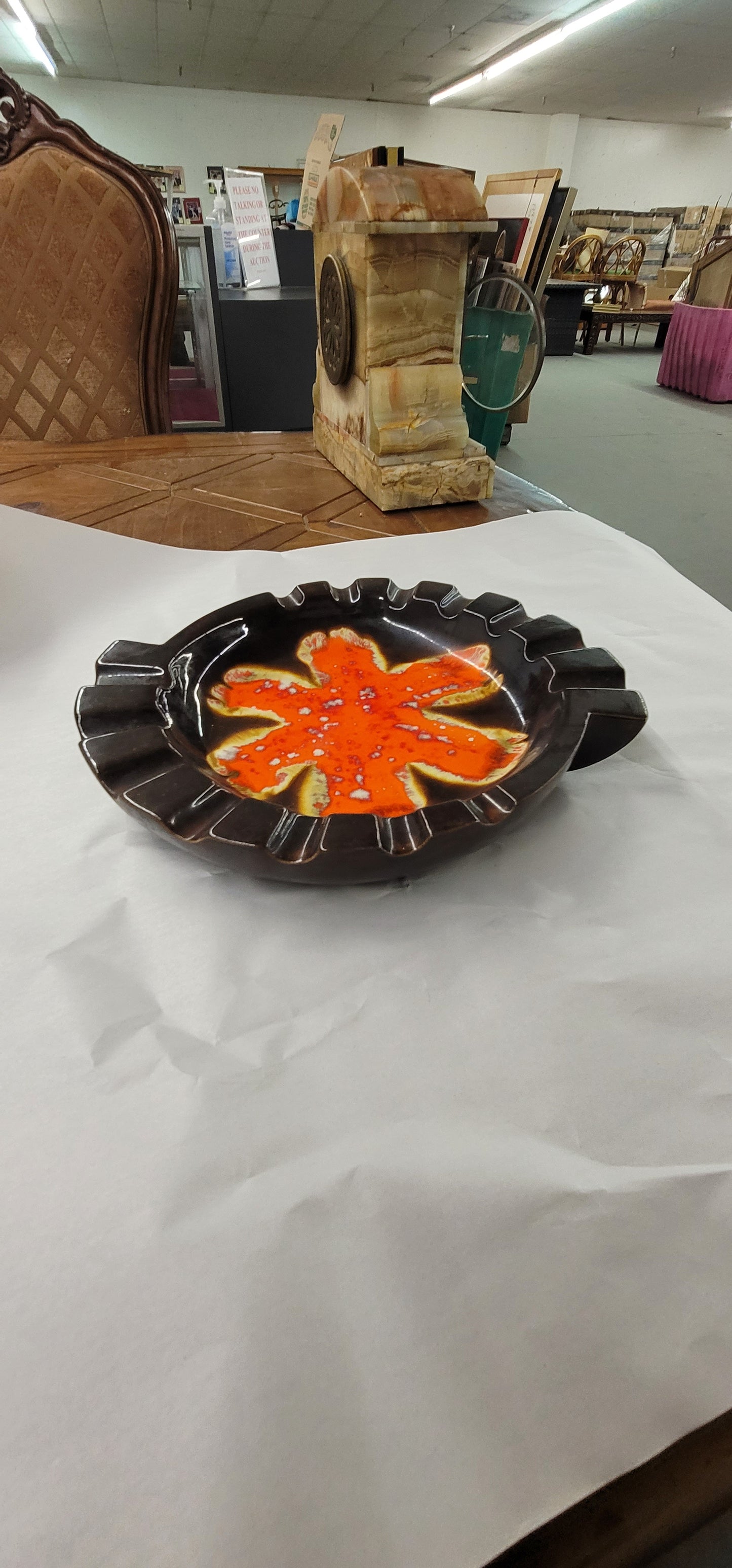 MCM hand-painted glazed vintage black and orange ashtray