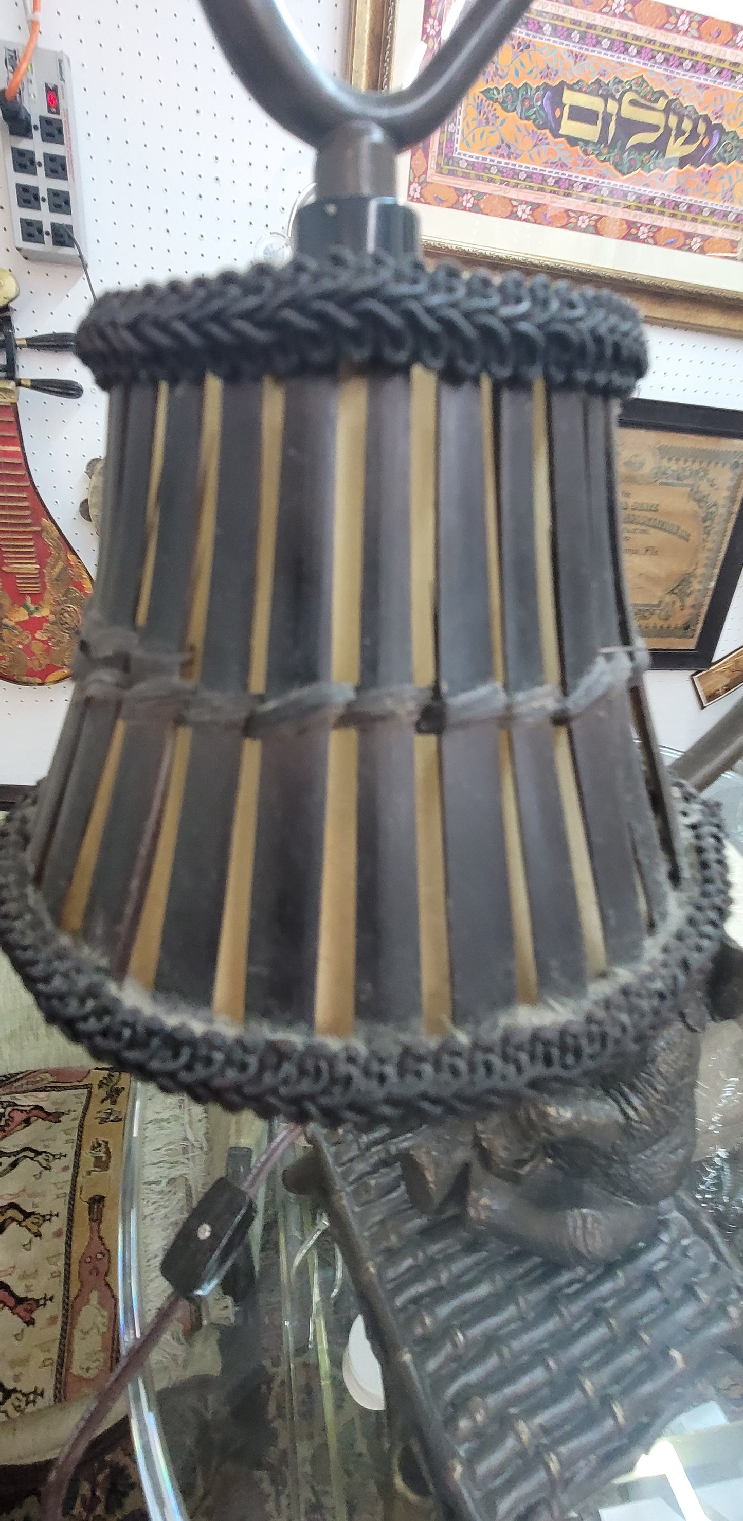 Vintage elephant lamp with rattan lamp shade Hollywood Regency 16 inch working