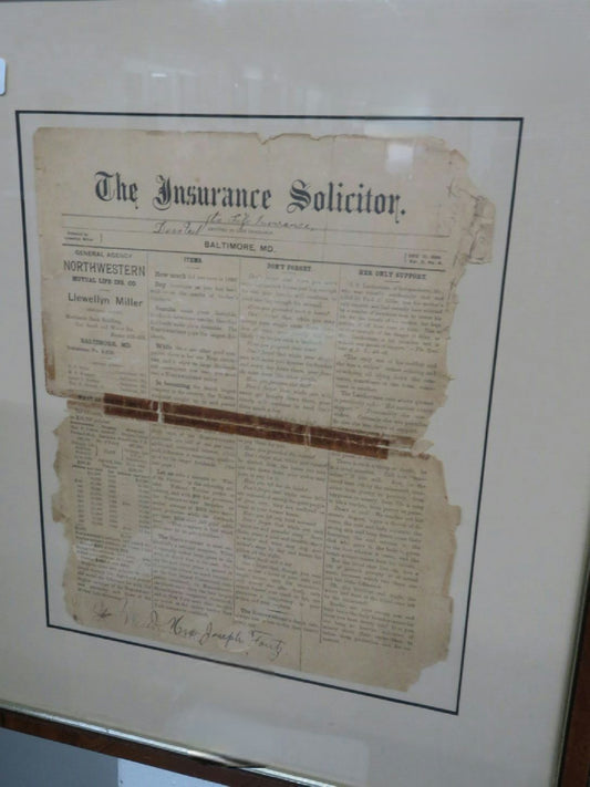 Insurance solicitor Northwestern Mutual 1800s framed certificate