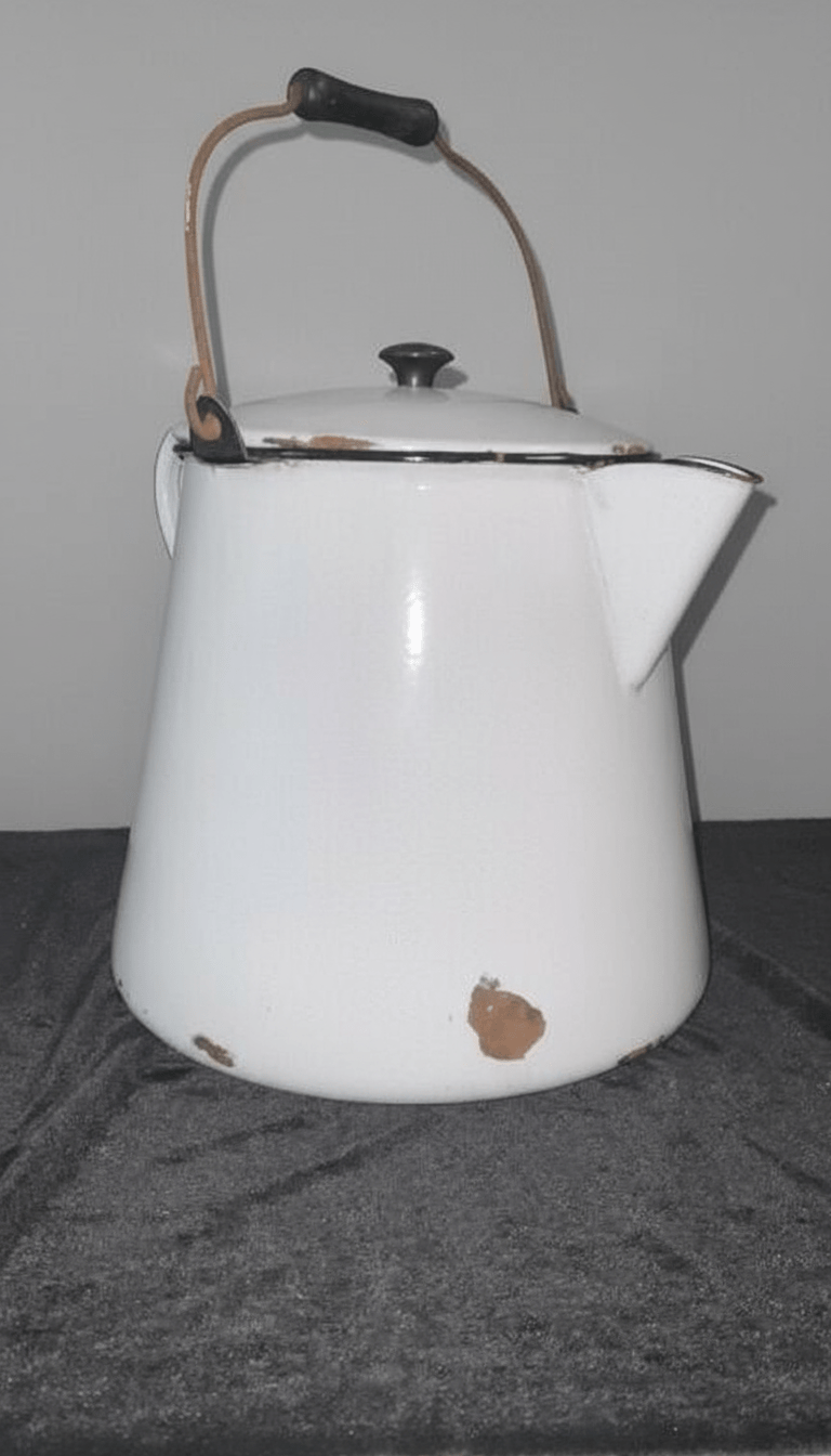 Antique enamel cowboy coffee pot White - Bayshore Treasures