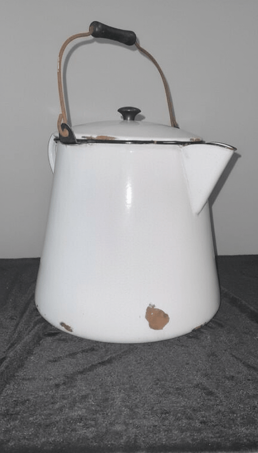 Antique enamel cowboy coffee pot White - Bayshore Treasures