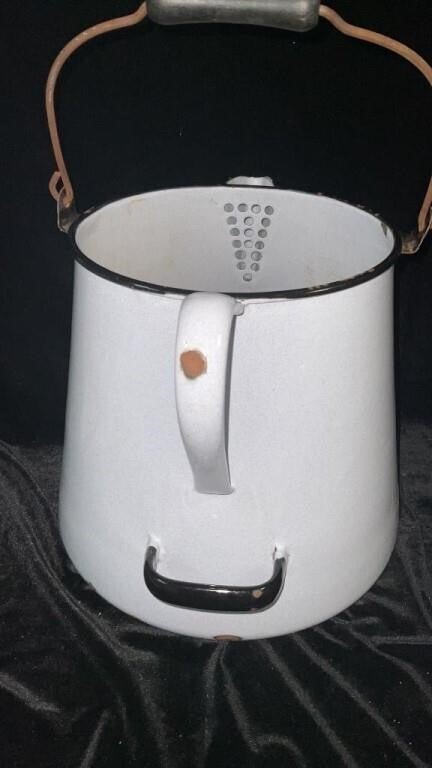 Antique enamel cowboy coffee pot White - Bayshore Treasures