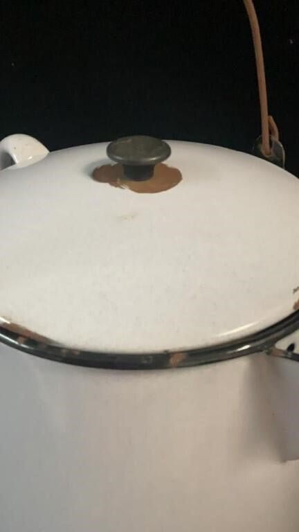 Antique enamel cowboy coffee pot White - Bayshore Treasures