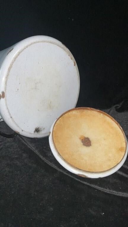 Antique enamel cowboy coffee pot White - Bayshore Treasures