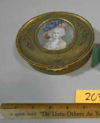 Antique French Bronze Portrait Trinket Jewelry Box 5” Hand - Painted - Bayshore Treasures