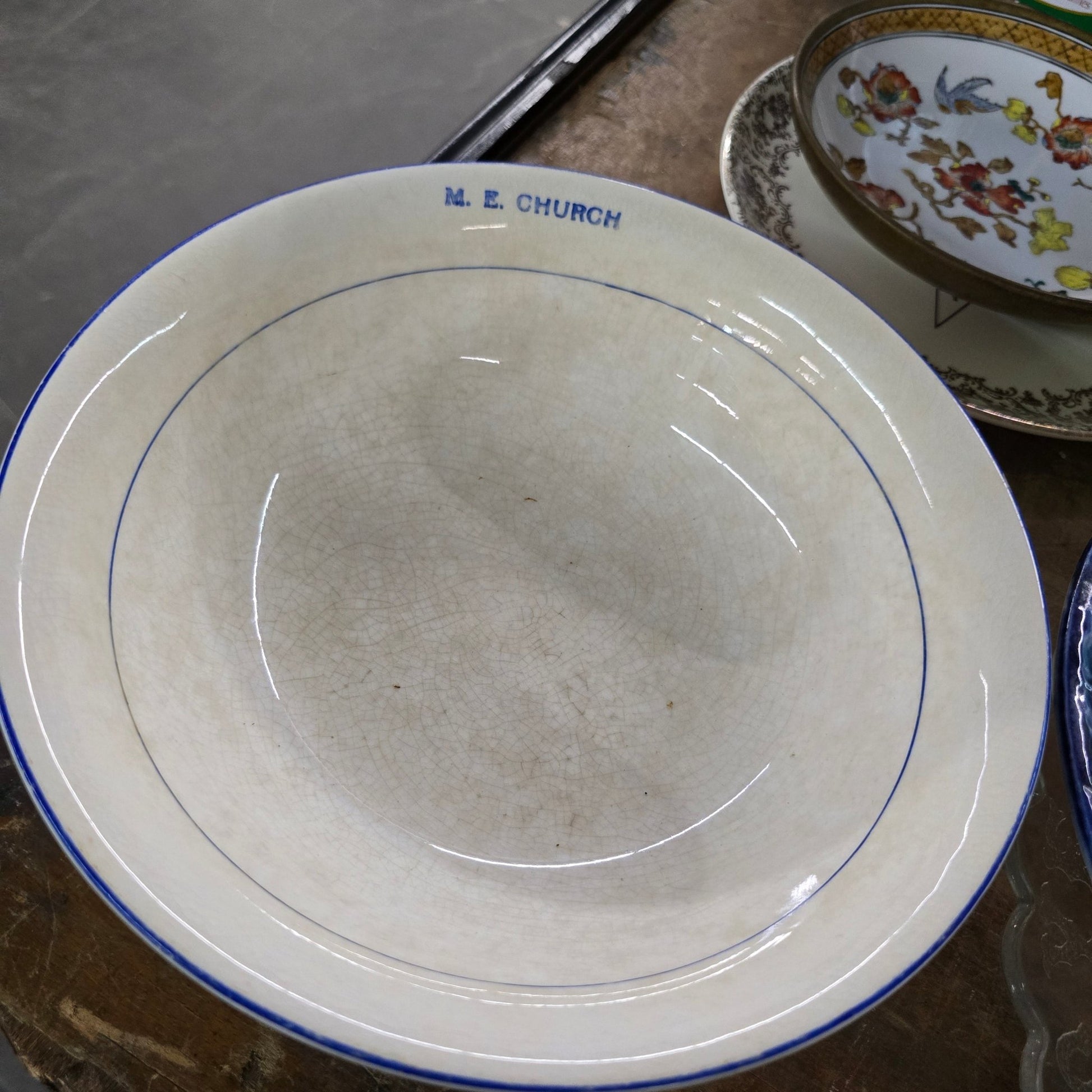 Antique Rockville China M.E. Church Ironstone Bowl Early 1900s Restaurant Ware - Bayshore Treasures