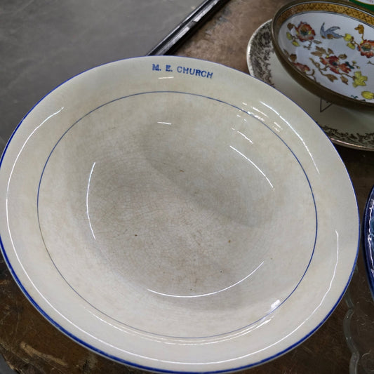 Antique Rockville China M.E. Church Ironstone Bowl Early 1900s Restaurant Ware - Bayshore Treasures