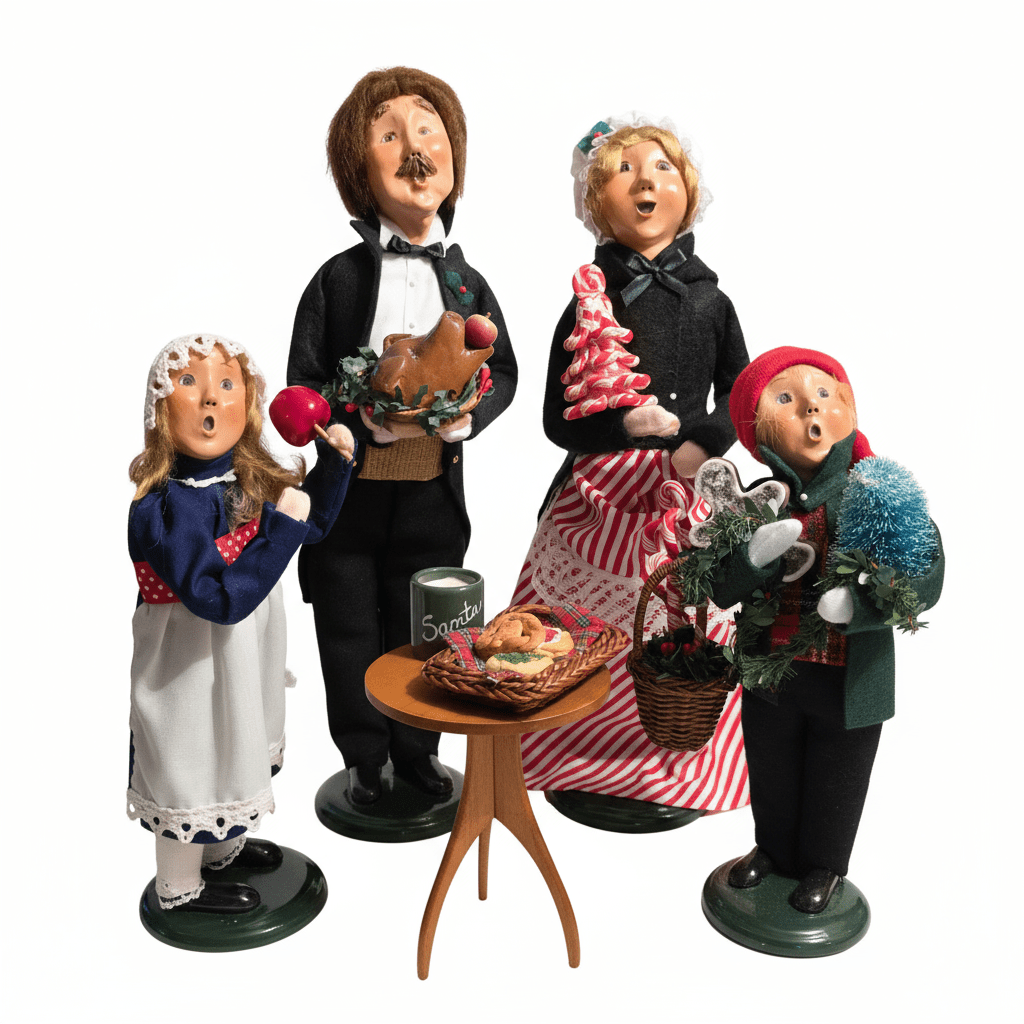 Byers’ Choice Christmas Carolers Family Set w/ Santa Treats Table – 5 Pc Holiday - Bayshore Treasures