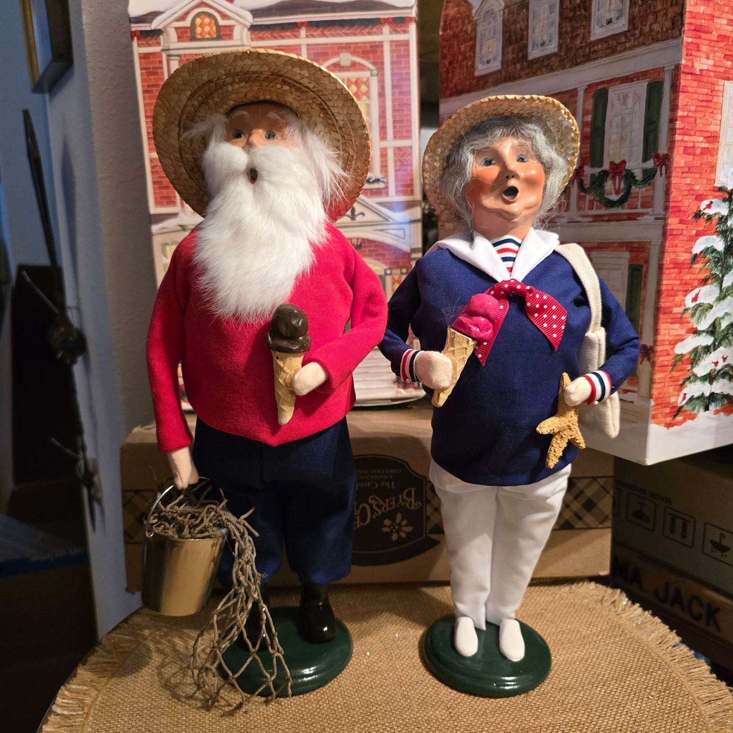 Byers’ Choice Nautical Beach Santa & Mrs. Claus Set 2021 Coastal Summer Carolers - Bayshore Treasures