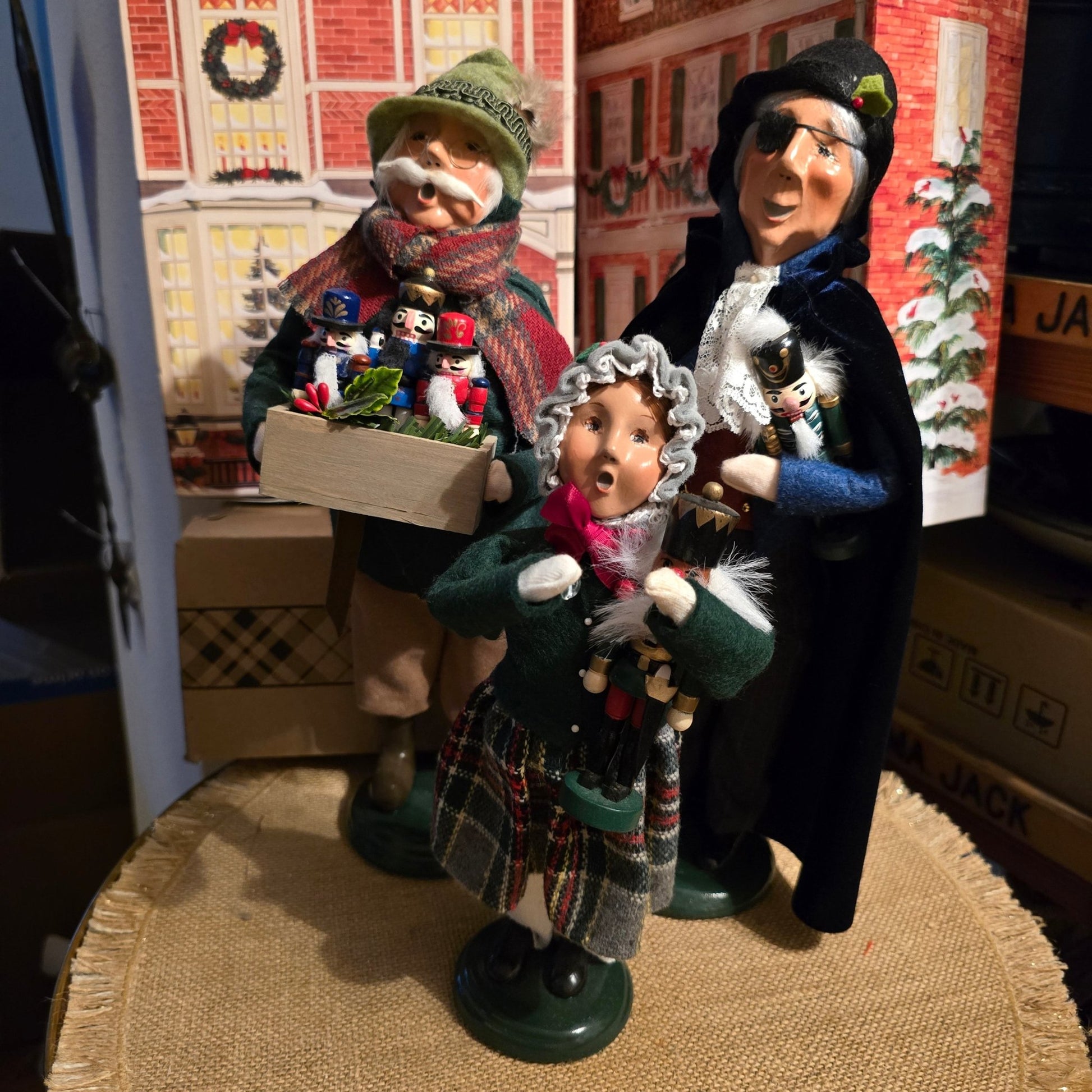 Byers' Choice Nutcracker Trio 2020 – Man w/ Crate, Woman w/ Nutcracker, Gentleman - Bayshore Treasures