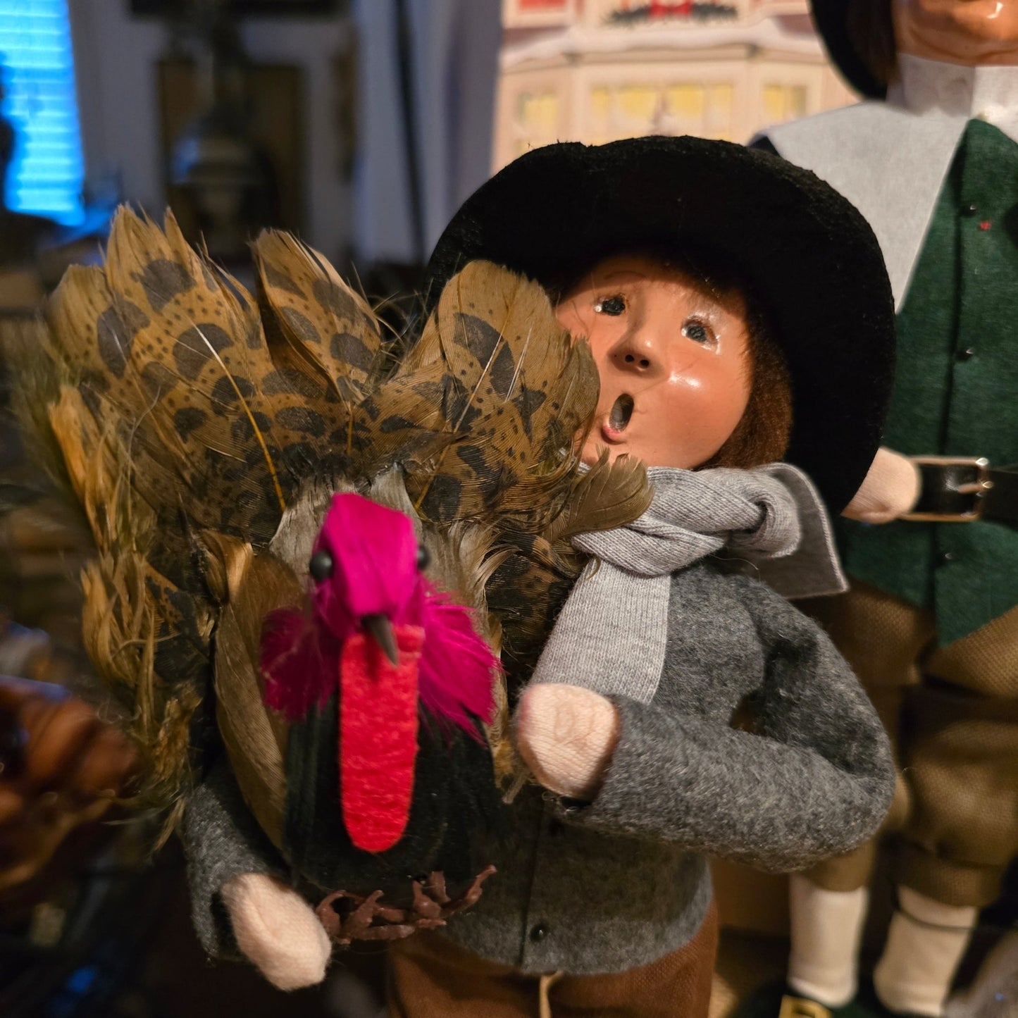 Byers' Choice Pilgrim Family Trio – Man, Woman & Boy w/ Turkey – Thanksgiving Set - Bayshore Treasures