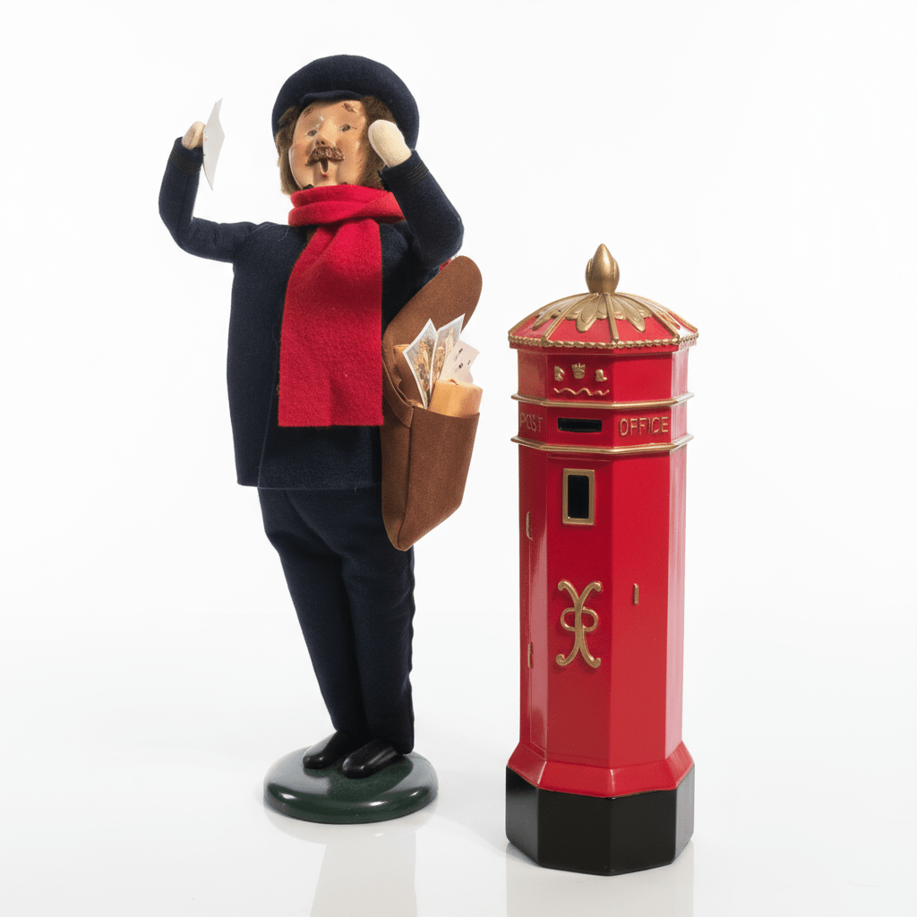 Byers’ Choice Postman Caroler w/ Red Mailbox Letters Bag Christmas Display Set - Bayshore Treasures
