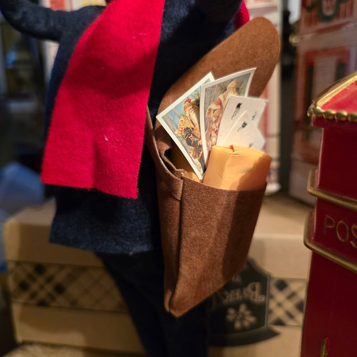 Byers’ Choice Postman Caroler w/ Red Mailbox Letters Bag Christmas Display Set - Bayshore Treasures