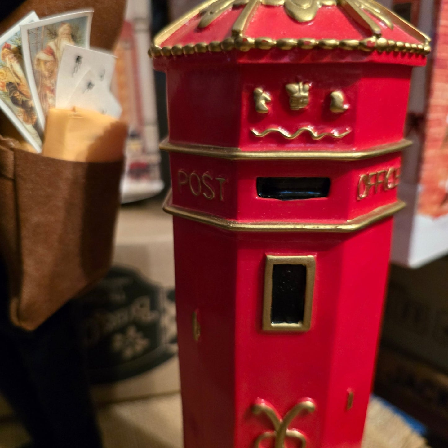 Byers’ Choice Postman Caroler w/ Red Mailbox Letters Bag Christmas Display Set - Bayshore Treasures