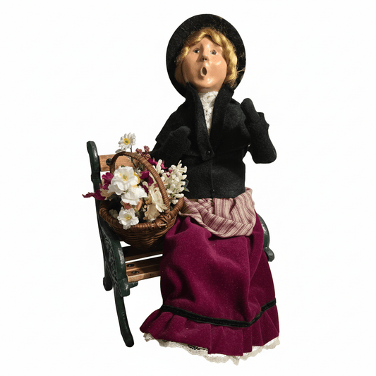 Byers’ Choice Victorian Woman w/ Flowers on Bench Village Scene Caroler - Bayshore Treasures