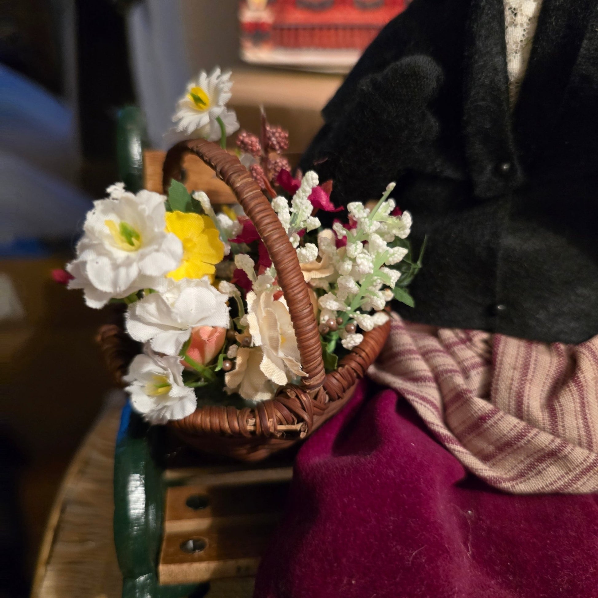 Byers’ Choice Victorian Woman w/ Flowers on Bench Village Scene Caroler - Bayshore Treasures