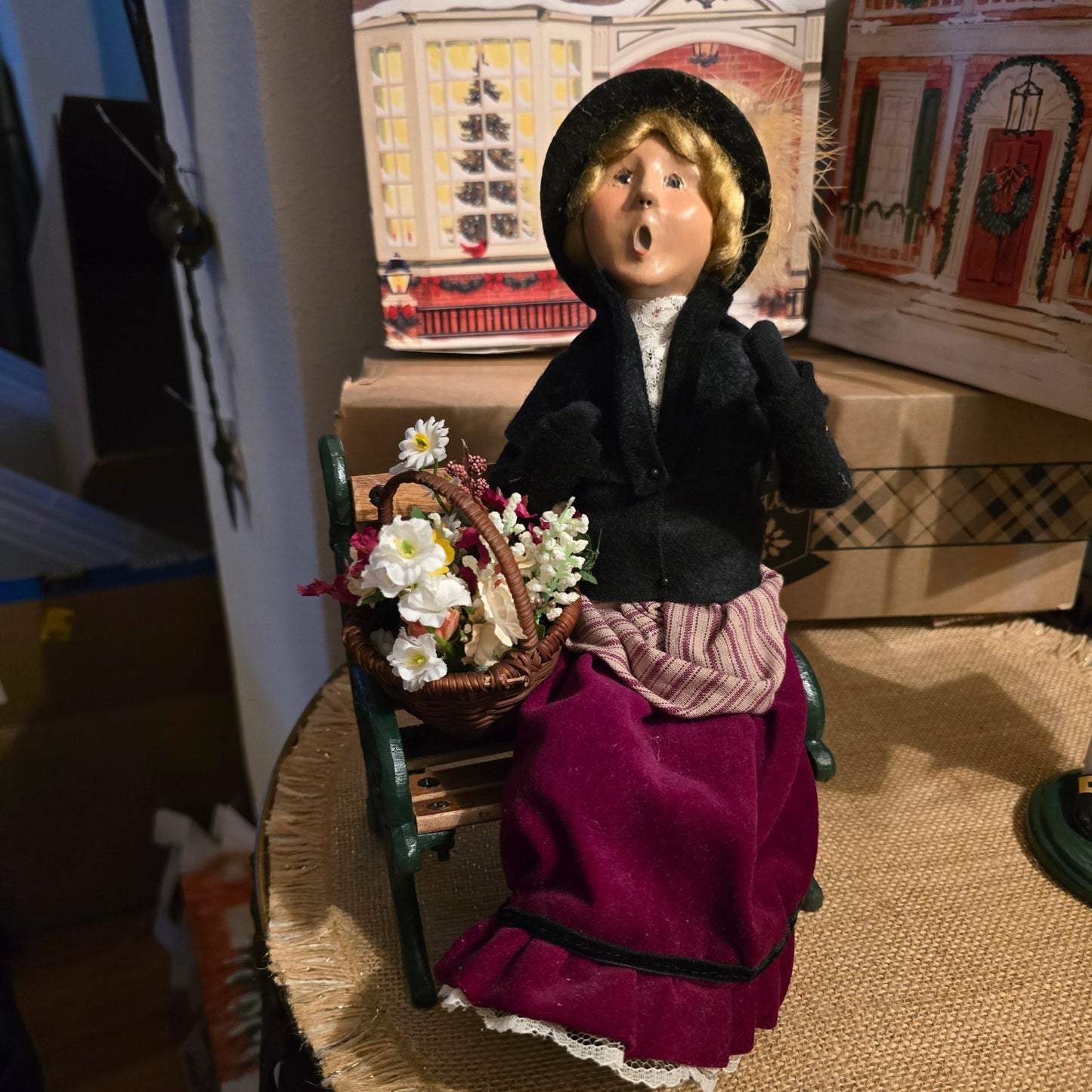 Byers’ Choice Victorian Woman w/ Flowers on Bench Village Scene Caroler - Bayshore Treasures