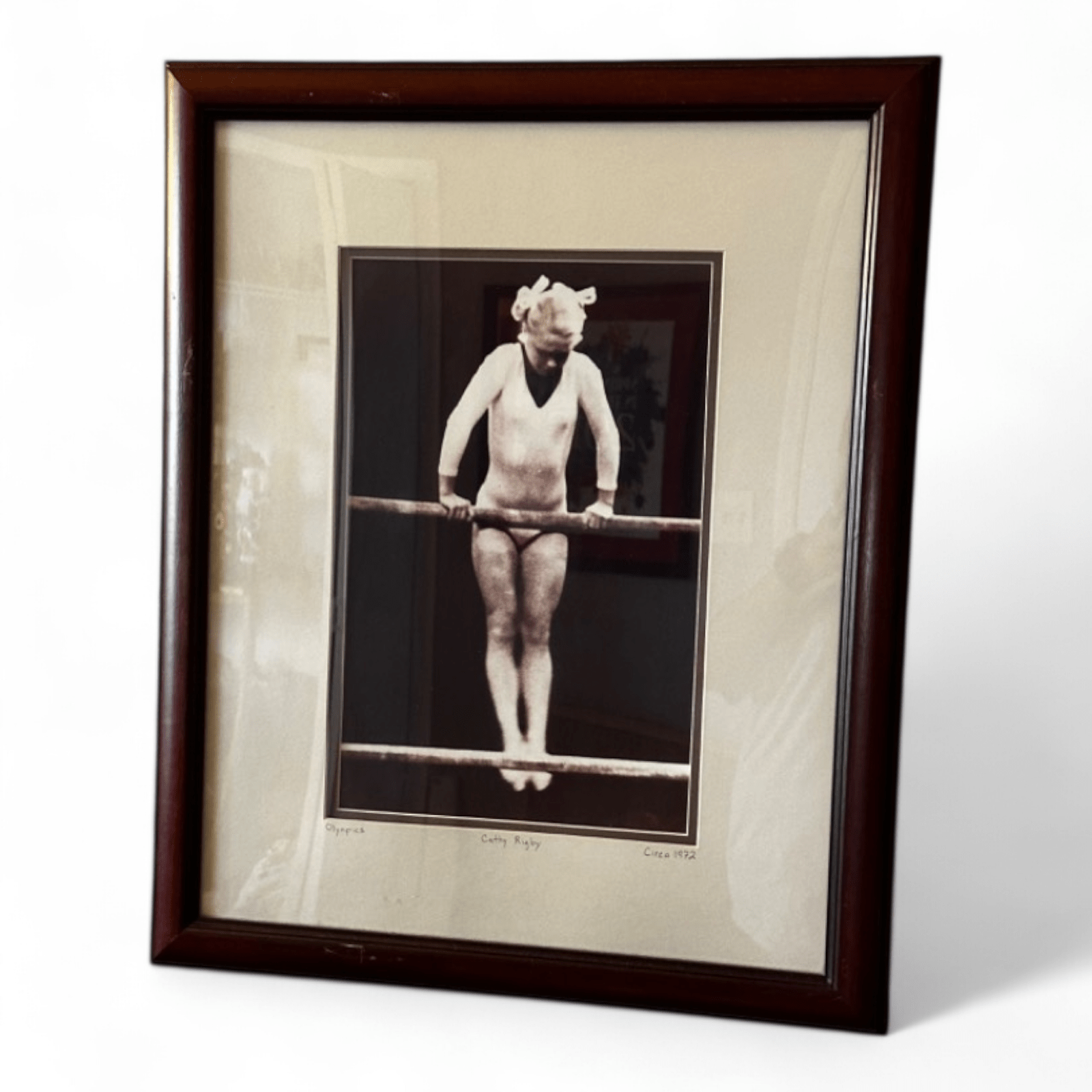 Cathy Rigby Olympic gymnast on bars original photo framed with coa 1972 - Bayshore Treasures
