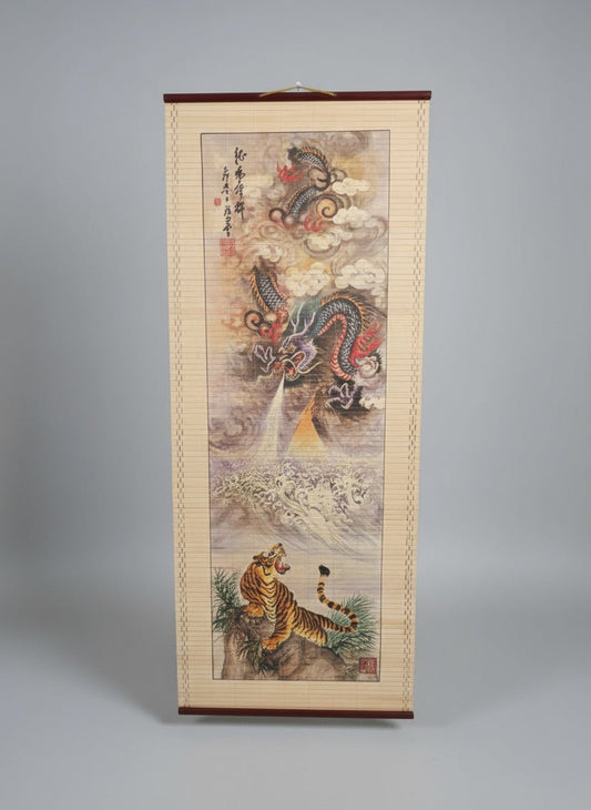 Chinese Dragon Tiger Scroll Wall Art Decorative Print Asian Home Decor - Bayshore Treasures