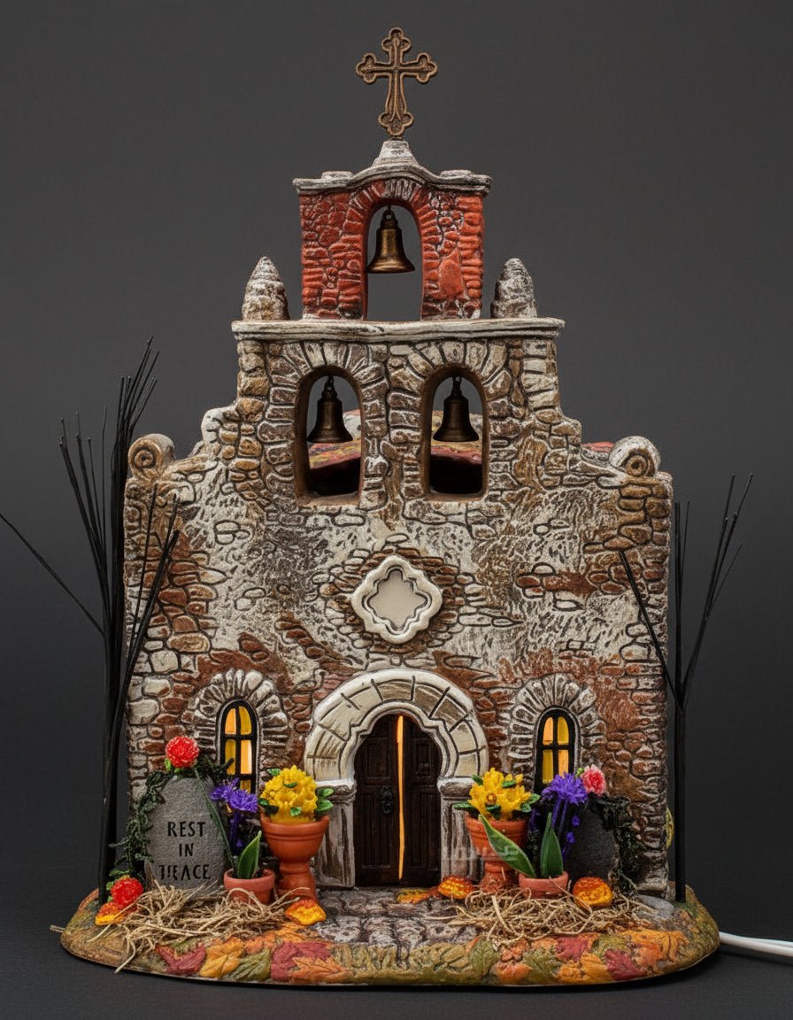 Department 56 Snow Village Halloween Day of The Dead Church Lit Building - Bayshore Treasures