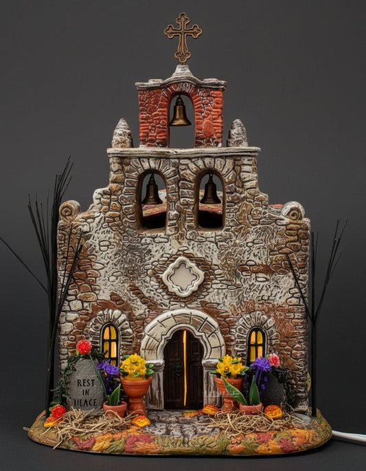 Department 56 Snow Village Halloween Day of The Dead Church Lit Building - Bayshore Treasures