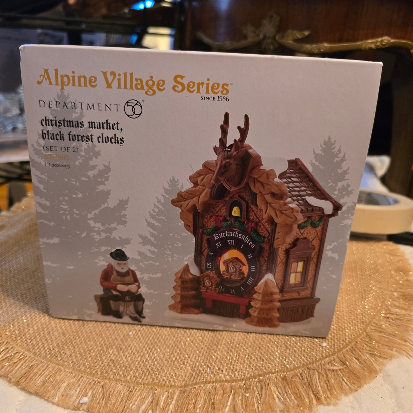 Dept 56 Alpine Village Black Forest Clocks 4050900 Set of 2 Lit Accessory MIB - Bayshore Treasures