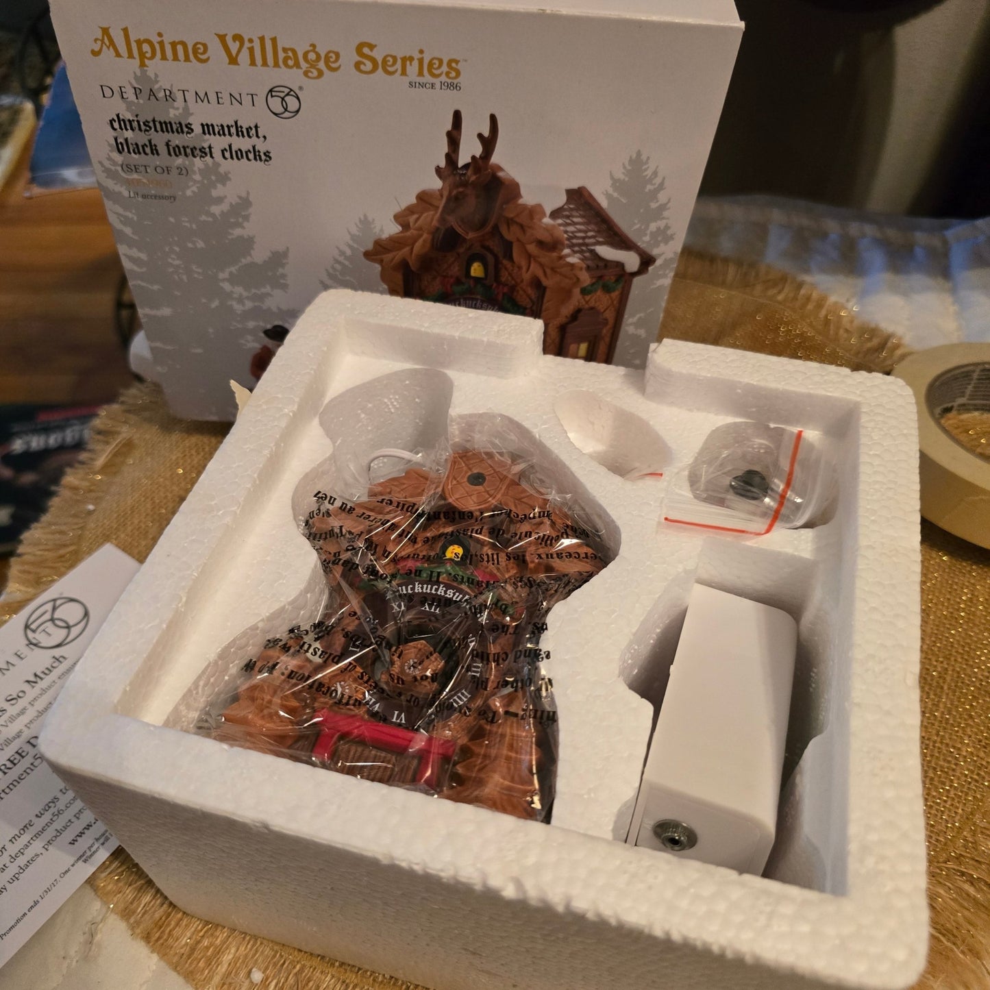 Dept 56 Alpine Village Black Forest Clocks 4050900 Set of 2 Lit Accessory MIB - Bayshore Treasures