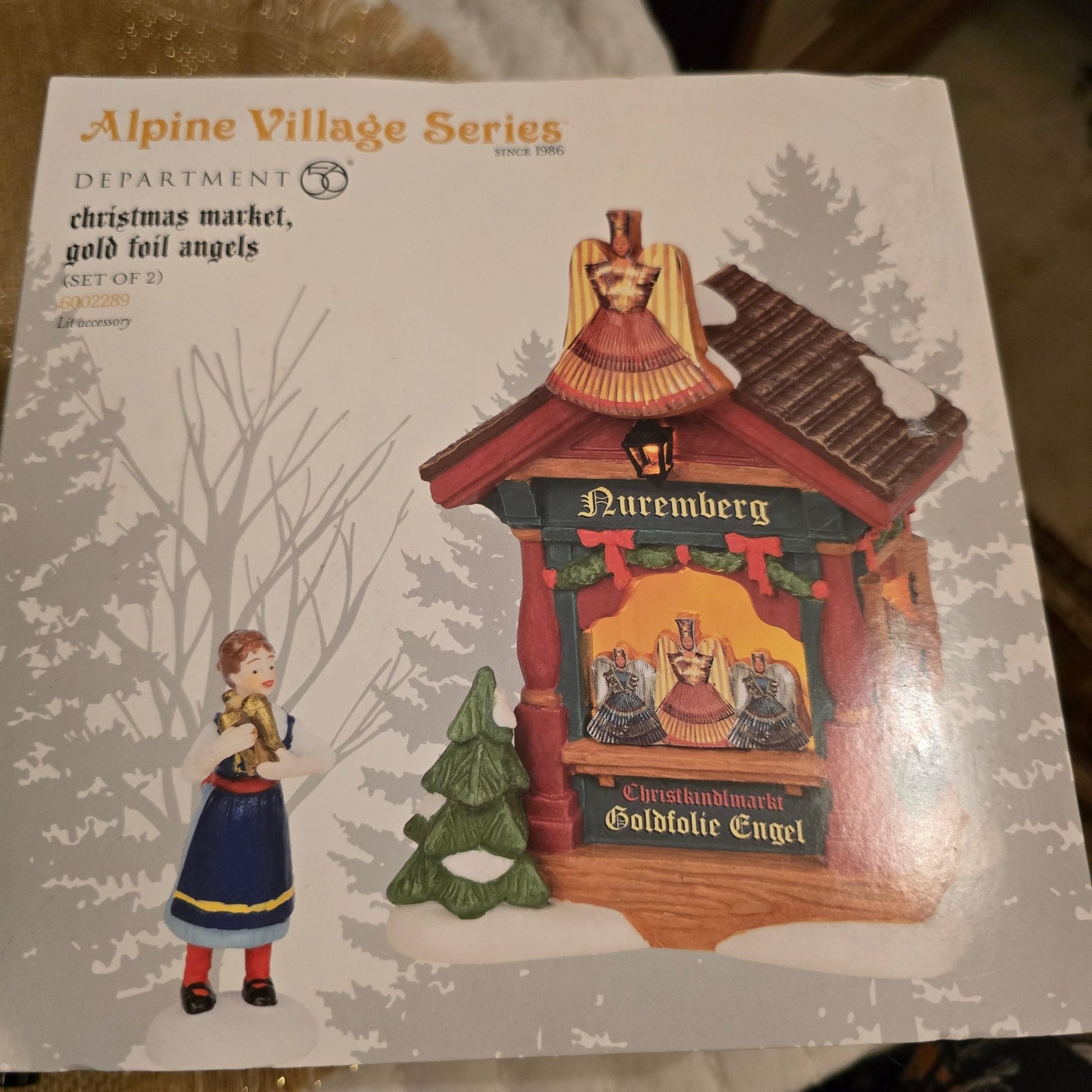 Dept 56 Alpine Village Christmas Market Gold Foil Angels 6002289 MIB - Bayshore Treasures