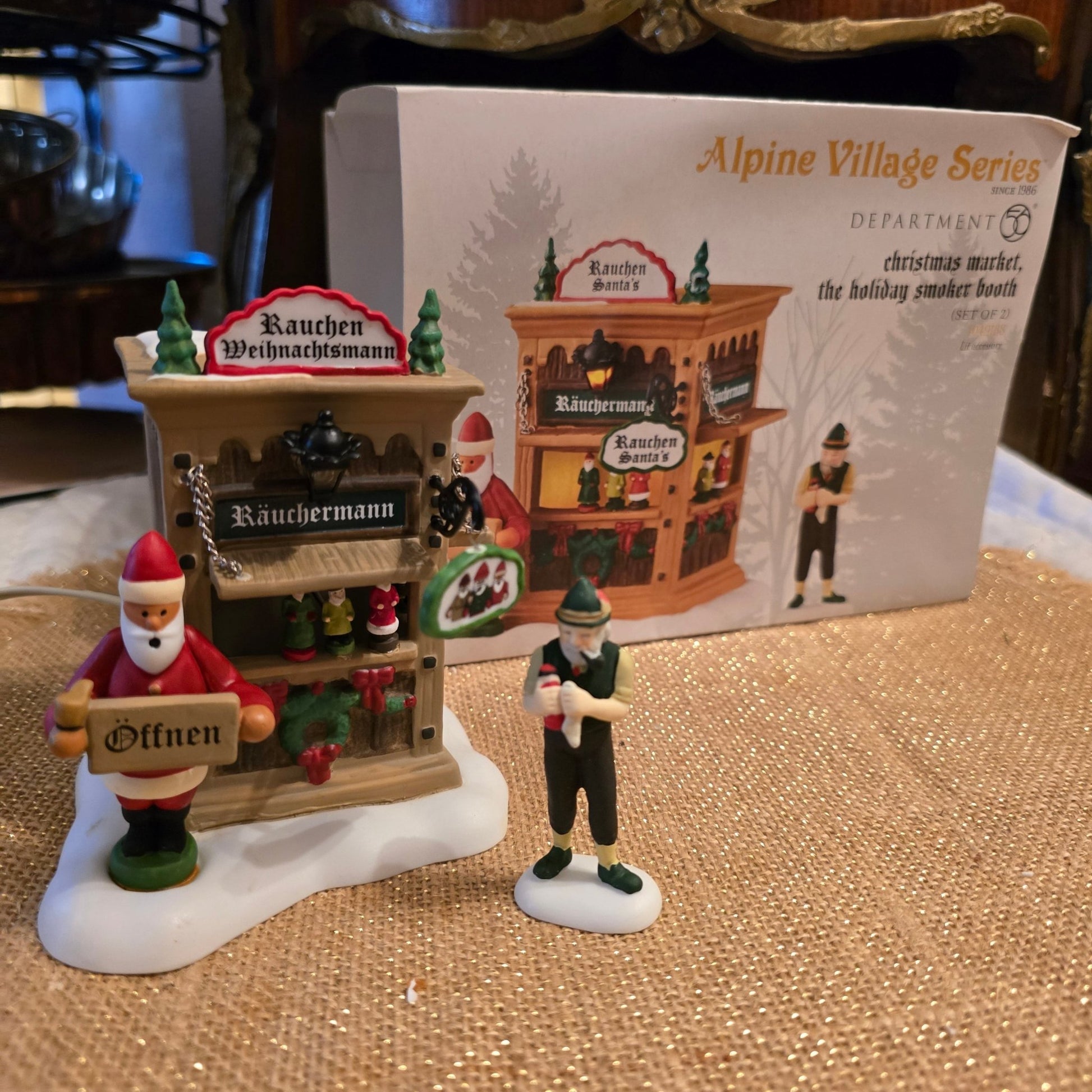 Dept 56 Alpine Village Holiday Smoker Booth 4050901 Set of 2 Christmas Market - Bayshore Treasures