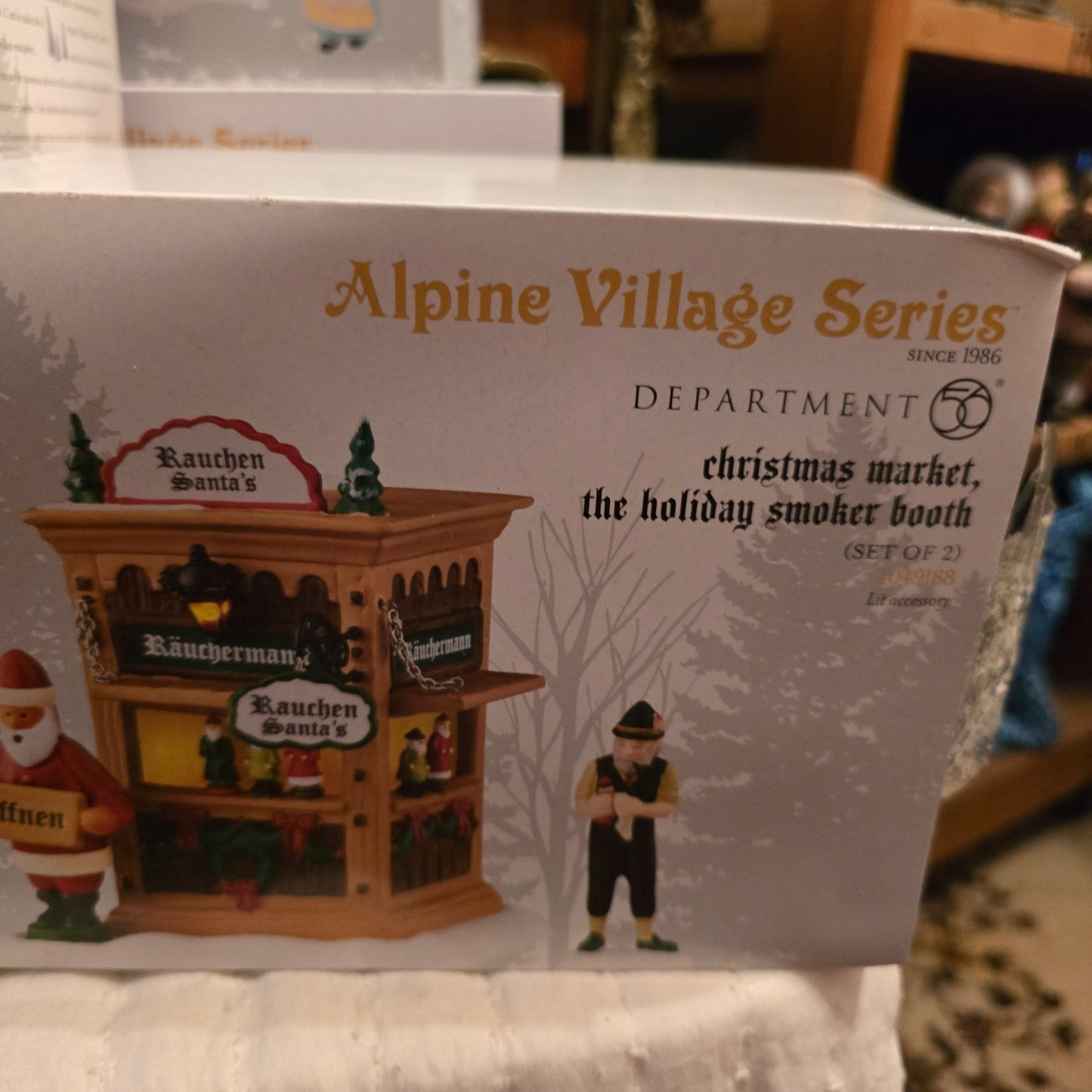 Dept 56 Alpine Village Holiday Smoker Booth 6003188 Christmas Market Set of 2 MIB - Bayshore Treasures