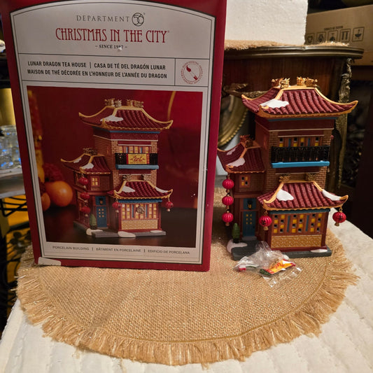 Dept 56 Christmas in the City Lunar Dragon Tea House 6014549 NIB - Bayshore Treasures
