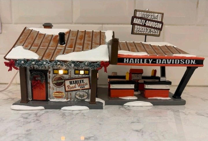 Dept 56 Harley - Davidson Big Tin Drive - In Snow Village Lighted House 4042407 rare - Bayshore Treasures