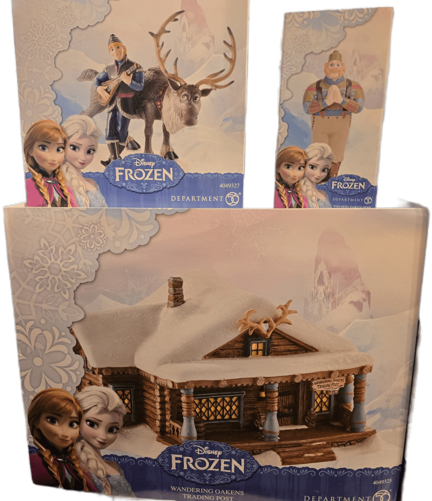Disney Frozen Department 56 Village – COMPLETE 7 - Piece Set – Elsa’s Ice Palace, Wandering Oaken’s, Figures – NIB/Excellent - Bayshore Treasures