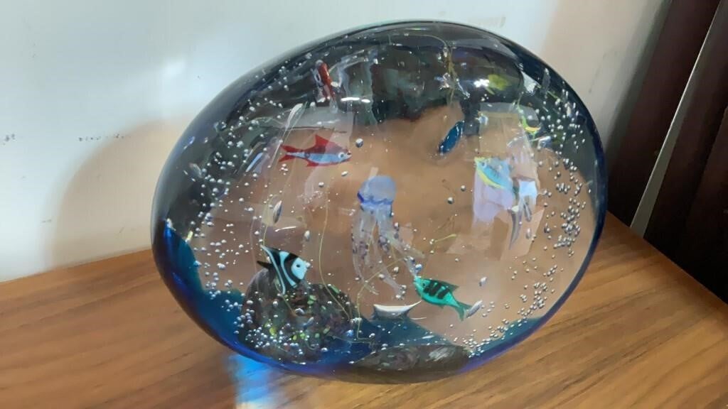 Elio Raffaeli Oggetti Murano Aquarium Glass Sculpture 10x7 Signed fish - Bayshore Treasures