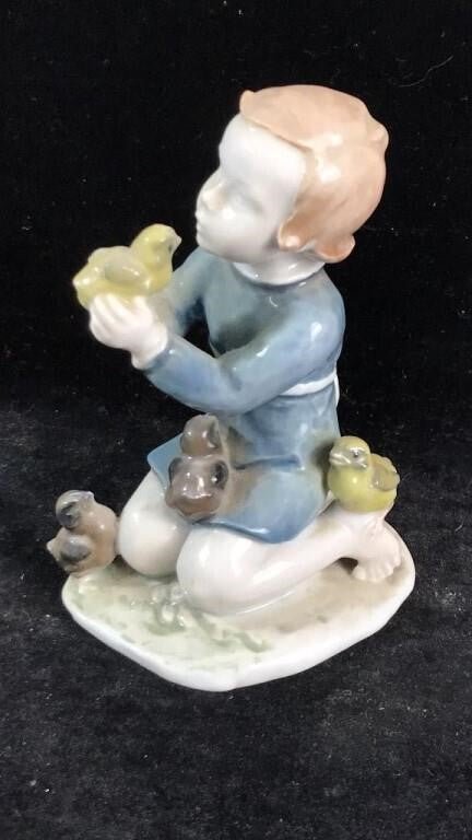 Friedrich - Gronau Rosenthal "Child with Chicks" porcelain figurine 1640 4.75 in birds blue - Bayshore Treasures