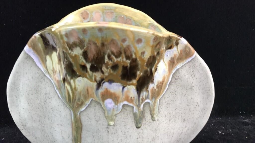 Handmade Art Pottery Slab Vase 12x12 Drip Glaze Studio Ceramic Sculptural - Bayshore Treasures