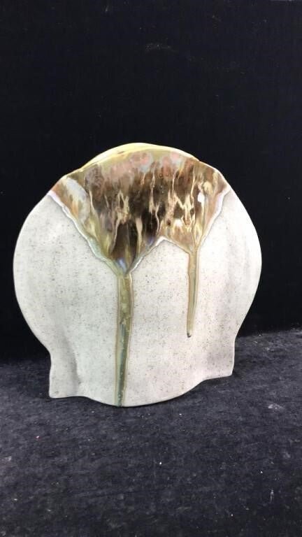 Handmade Art Pottery Slab Vase 12x12 Drip Glaze Studio Ceramic Sculptural - Bayshore Treasures