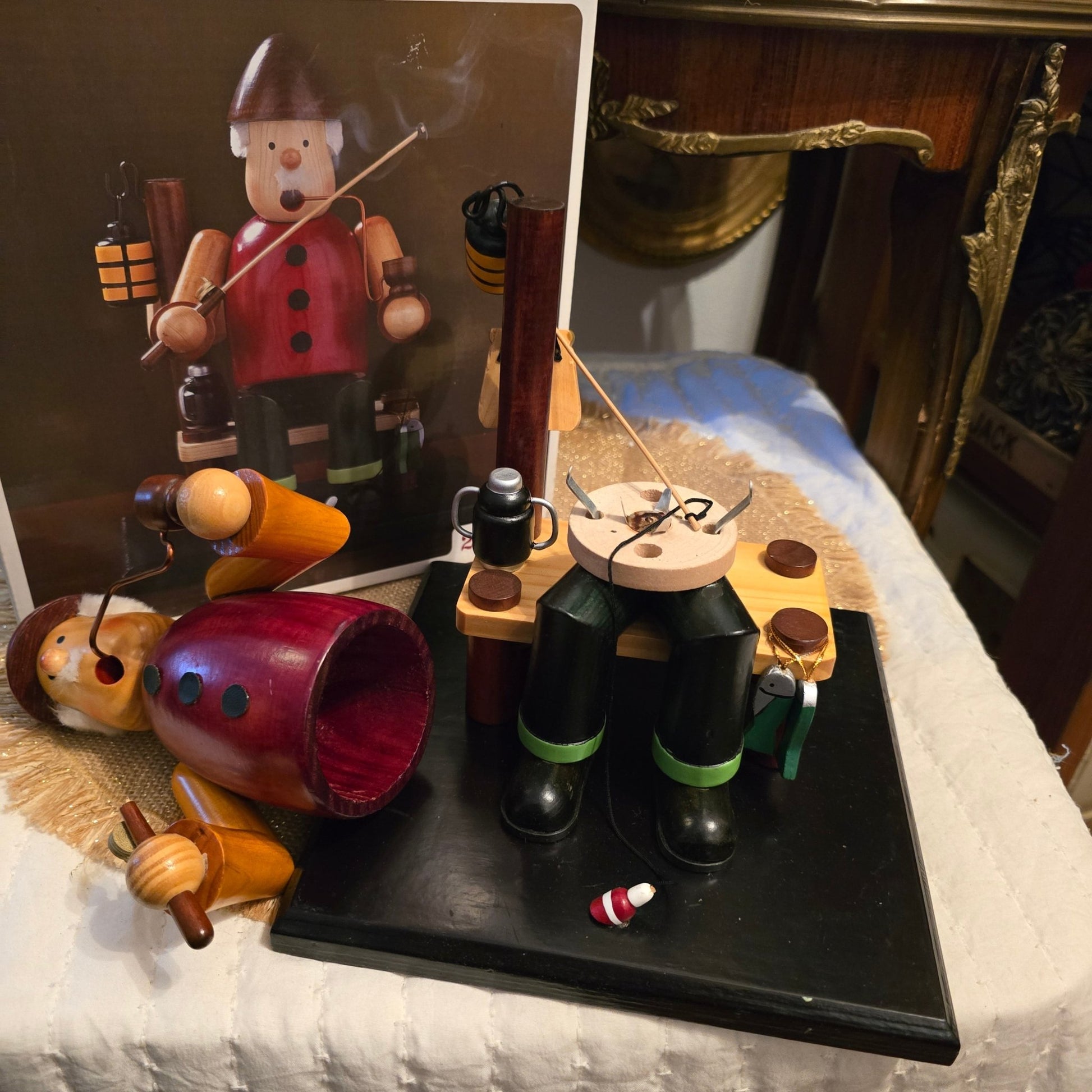 Holiday Living Wooden Smoker Fisherman Incense Burner – 10" – Boxed w/ 4 Cones - Bayshore Treasures