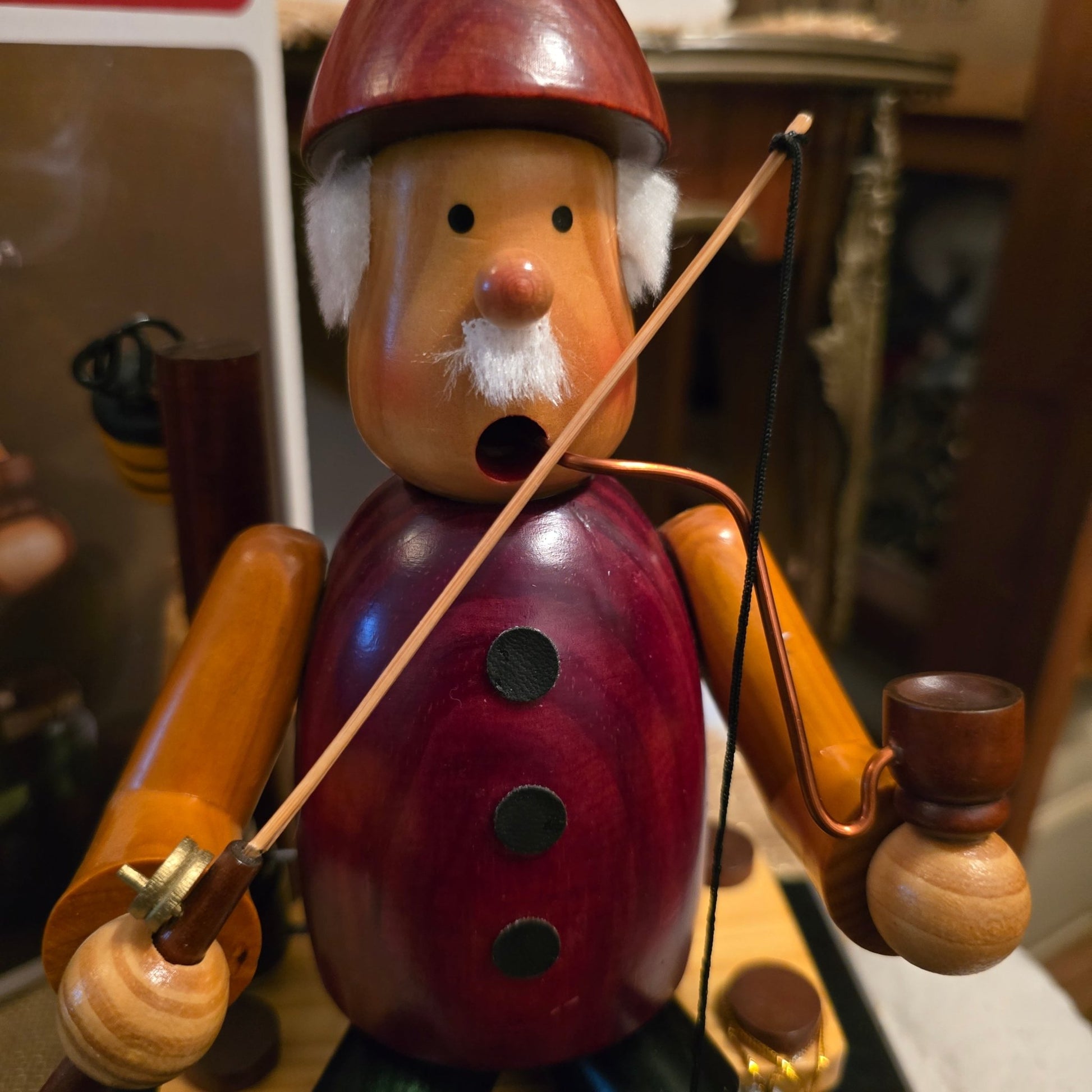Holiday Living Wooden Smoker Fisherman Incense Burner – 10" – Boxed w/ 4 Cones - Bayshore Treasures