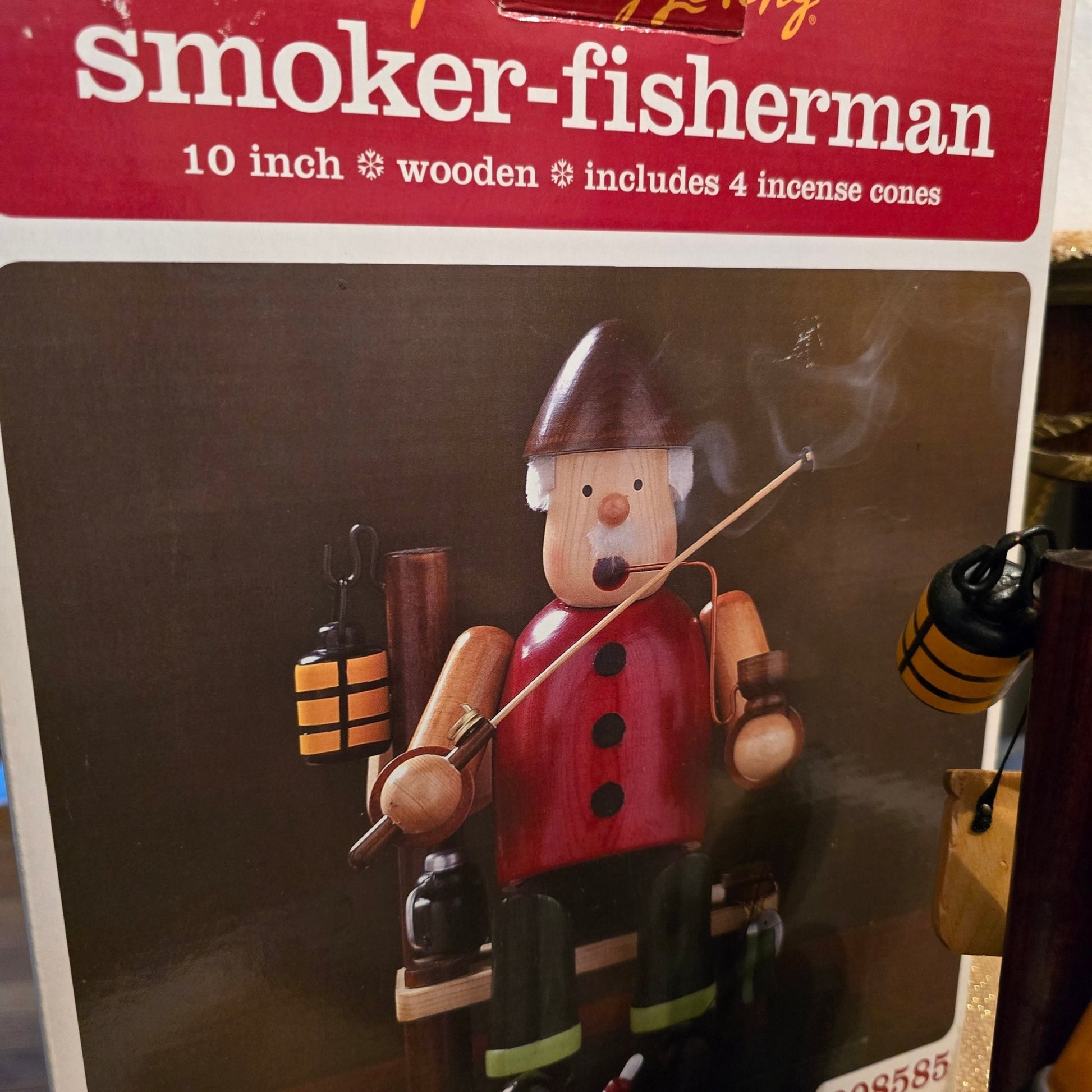Holiday Living Wooden Smoker Fisherman Incense Burner – 10" – Boxed w/ 4 Cones - Bayshore Treasures