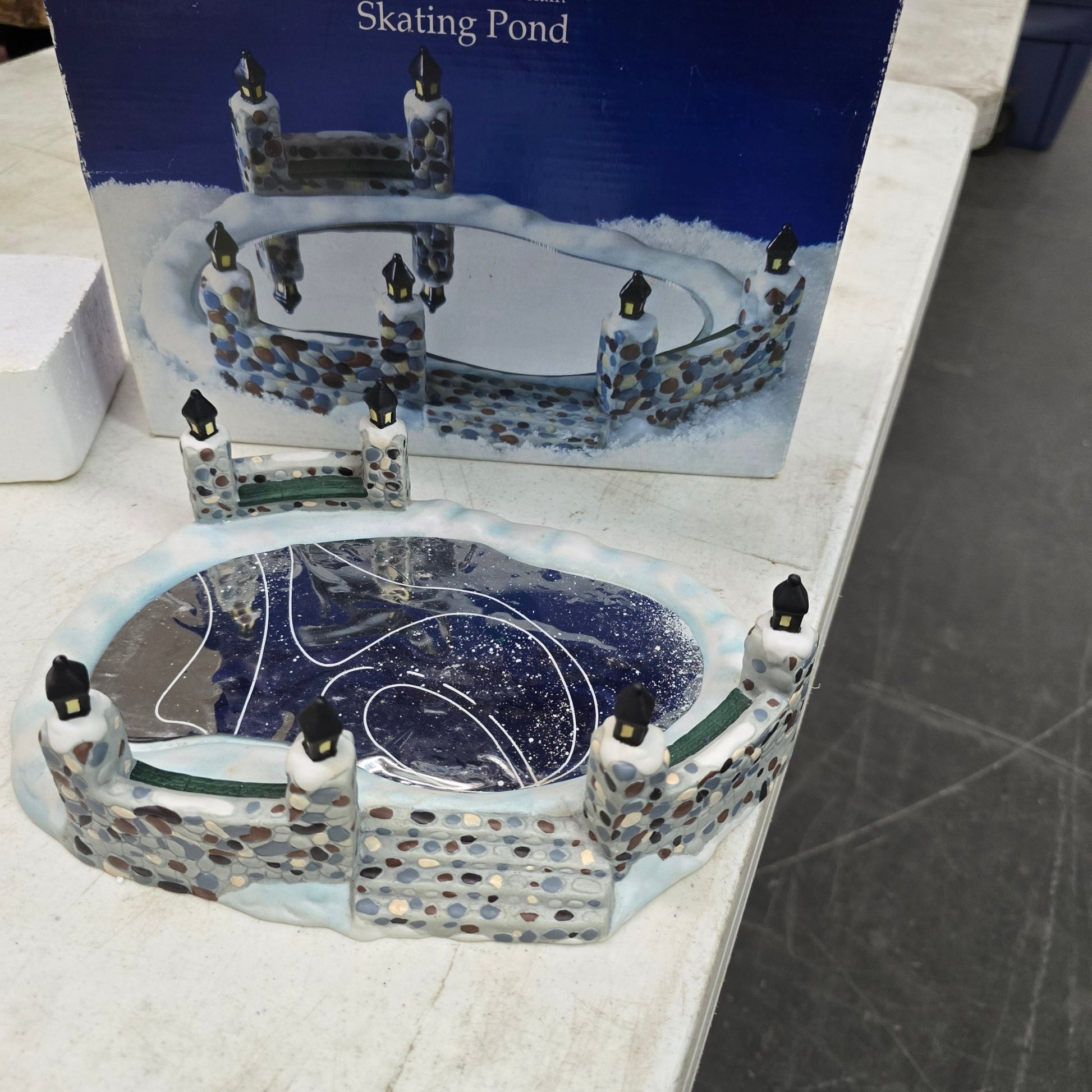 Holiday Time Hand Painted Porcelain Skating Pond" Christmas village accessory. - Bayshore Treasures