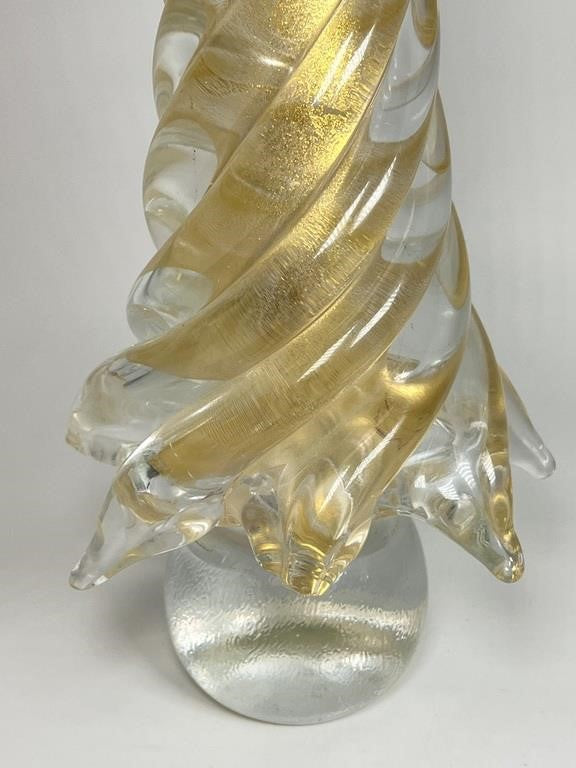14 in Murano Glass Cenedese 1980s Italian Modern 24K Gold Dust Twisted Tree Sculpture